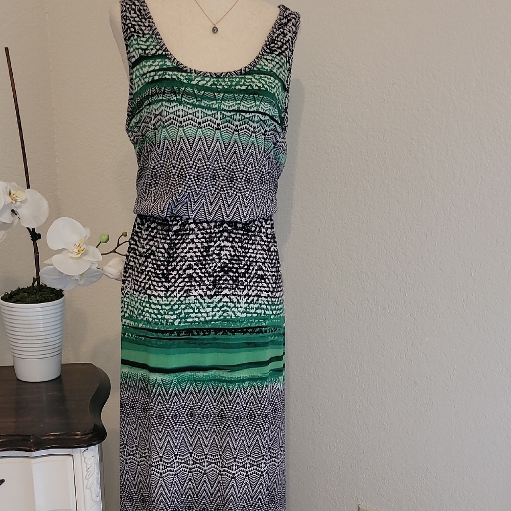 Fever Green Black White Patterned Maxi Dress Tall